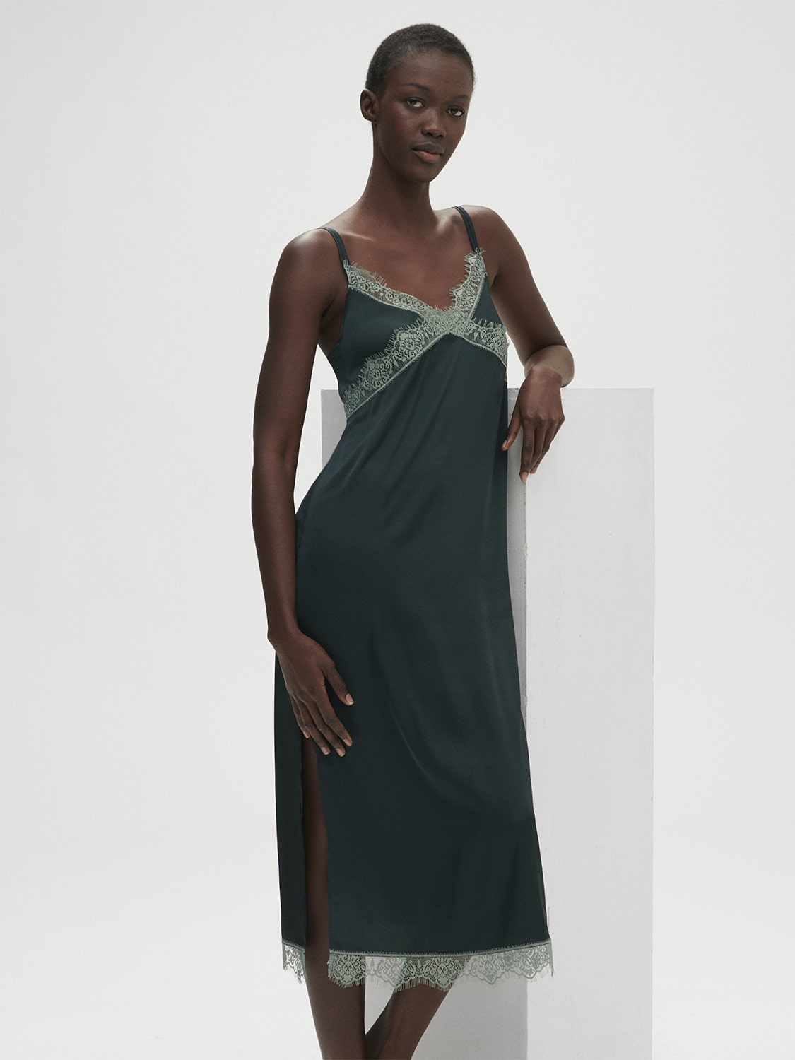 Simone Prle | Satin Secrets Long Nightdress - Kolsa Green Simone Prle | Satin Secrets Long Nightdress - Kolsa Green