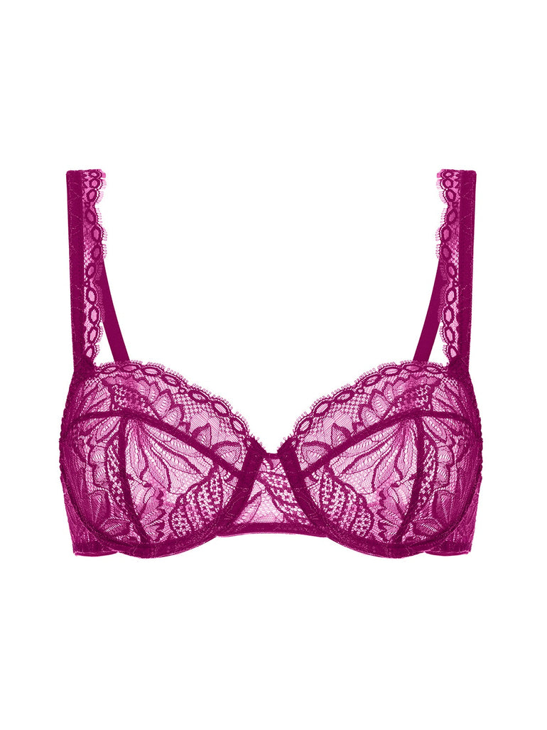 Exotique Fluorescent Pink Non-wired Leavers Lace Bra