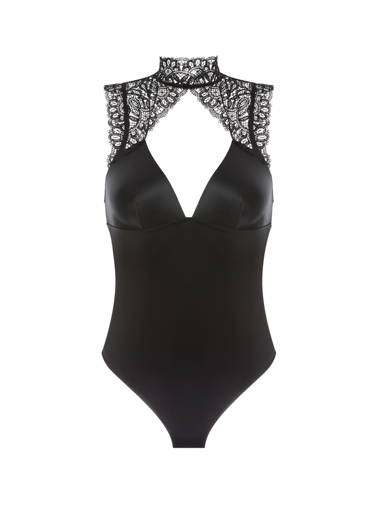 Black Scallop Lace Neckline Bodysuit | Boohoo A Black Scallop Lace Neckline Bodysuit | Boohoo A