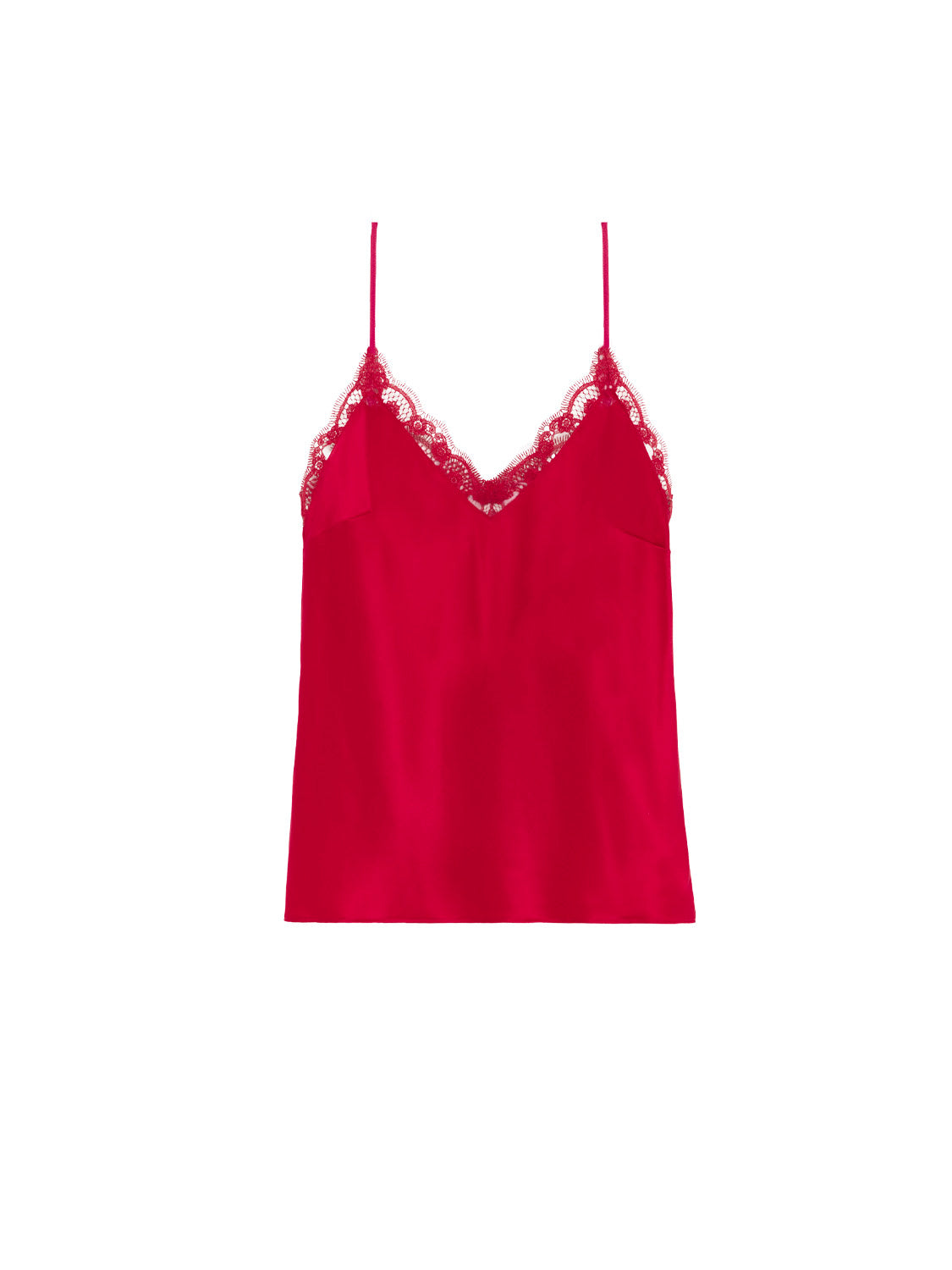 Love Me Lace Trim Silk Top - Opera Red