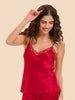 Love Me Lace Trim Silk Top - Opera Red