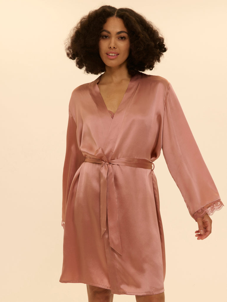 Love Me Silk Long Kimono - Smokey Pink - L/XL Love Me Silk Long Kimono - Smokey Pink - L/XL