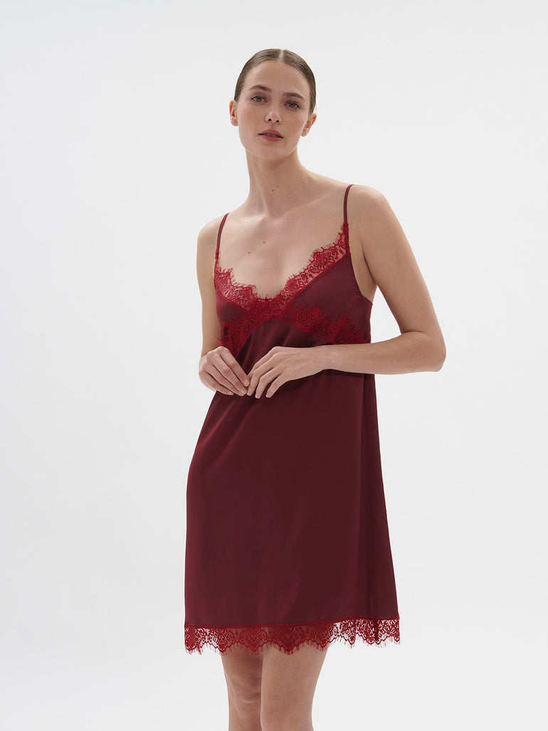 red silk night dress Red Silk Slip Dress Sleeveless Satin Lingerie Nightgown for Women