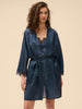 Satin Secrets Long Kimono - Feline Blue