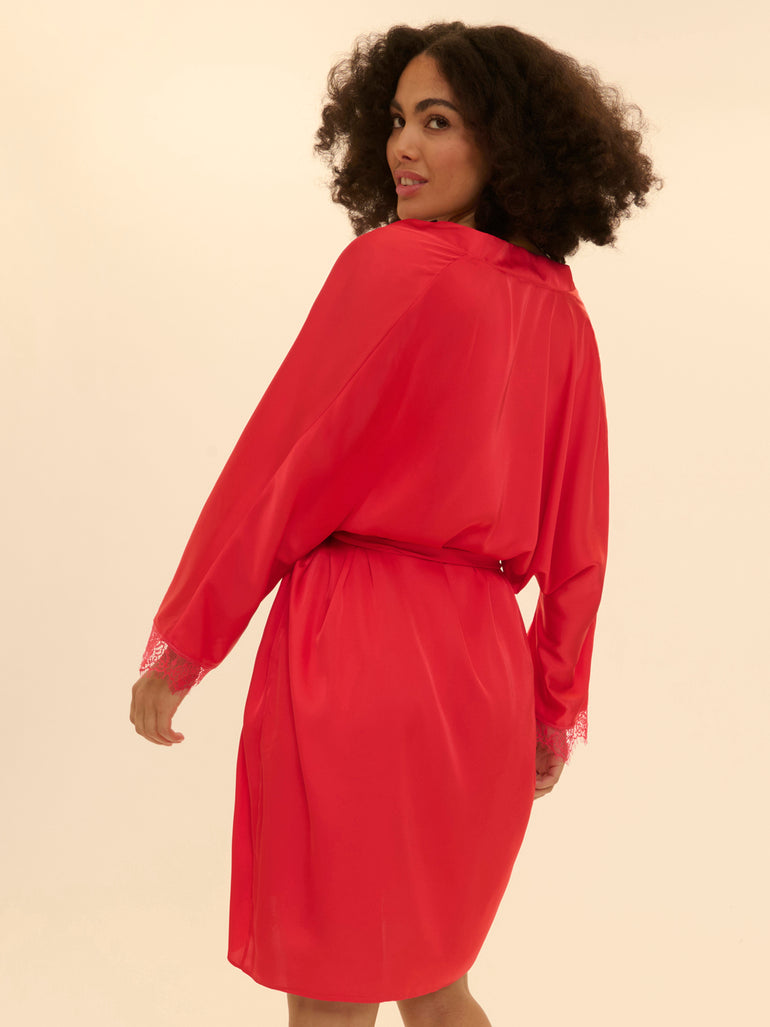 Satin Secrets Long Kimono Nightwear Flamingo Simone Perele
