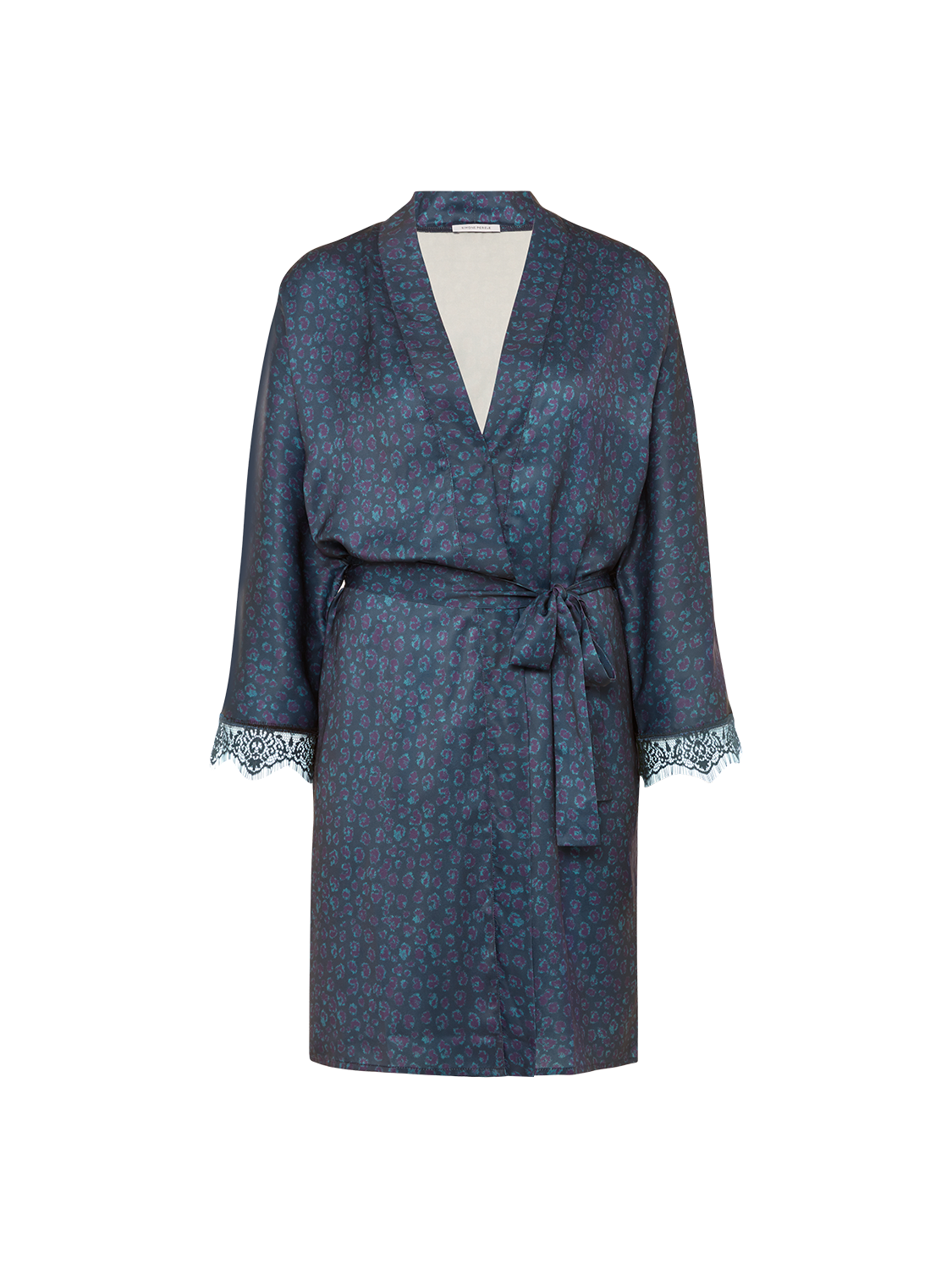 Satin Secrets Long Kimono - Feline Blue