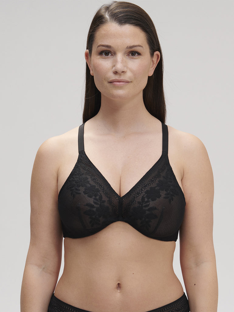 Buy Black Recycled Lace Full Cup Bra 32E, Bras