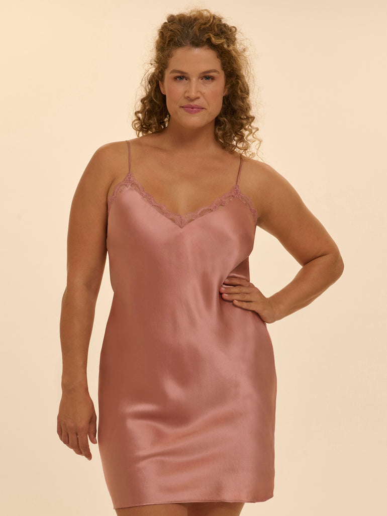 slip dress silk nightwear Paradise Found Nightgown, Onyx, Xxl, Knee Length, Bias Cut, Adjustable Straps And Cute Piping Trim. Paradise! Julianna Rae Elegant short satin silk slip dress with padded cups and pearl detailing Audrey Washable Silk Slip Nightgown